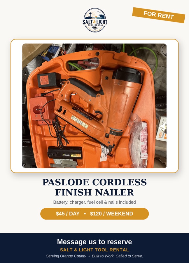 Paslode Cordless Finish Nailer available for rent